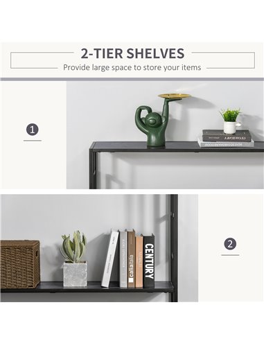 HOMCOM Industrial Console Table with Storage Shelf, Narrow Hallway Dressing Desk with Metal Frame for Living Room, Bedroom, Grey