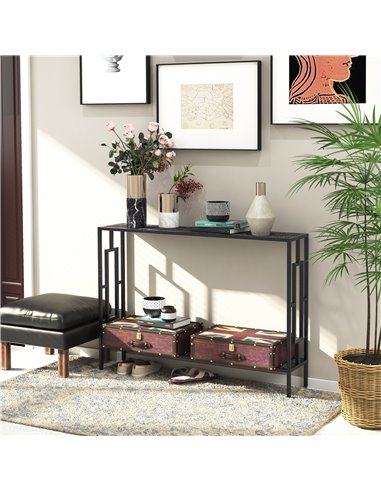HOMCOM Industrial Console Table with Storage Shelf, Narrow Hallway Dressing Desk with Metal Frame for Living Room, Bedroom, Grey