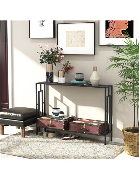 HOMCOM Industrial Console Table with Storage Shelf, Narrow Hallway Dressing Desk with Metal Frame for Living Room, Bedroom, Grey - pic 70835 | FastDaddyshop