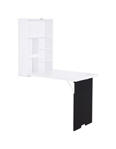 HOMCOM Folding Wall-Mounted Drop-Leaf Table With Chalkboard Shelf multifunction White 836-139
