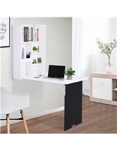 HOMCOM Folding Wall-Mounted Drop-Leaf Table With Chalkboard Shelf multifunction White 836-139 2