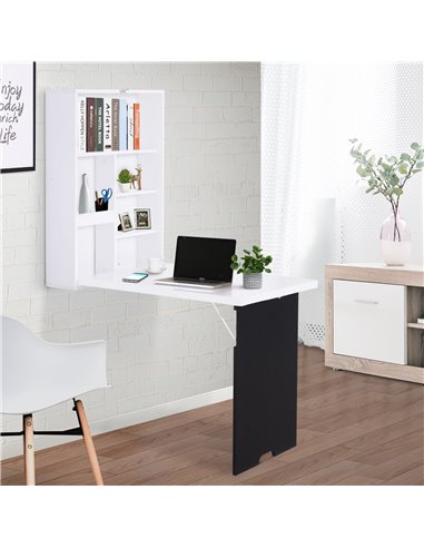 HOMCOM Folding Wall-Mounted Drop-Leaf Table With Chalkboard Shelf multifunction White 836-139