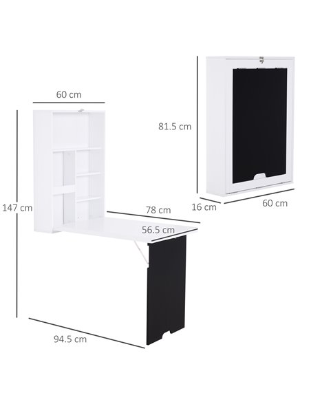 HOMCOM Folding Wall-Mounted Drop-Leaf Table With Chalkboard Shelf multifunction White 836-139 - pic 70857 | FastDaddyshop