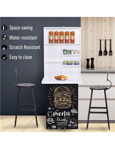 HOMCOM Folding Wall-Mounted Drop-Leaf Table With Chalkboard Shelf multifunction White 836-139 - pic 70858 | FastDaddyshop