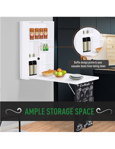 HOMCOM Folding Wall-Mounted Drop-Leaf Table With Chalkboard Shelf multifunction White 836-139