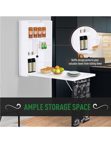 HOMCOM Folding Wall-Mounted Drop-Leaf Table With Chalkboard Shelf multifunction White 836-139 - pic 70859 | FastDaddyshop