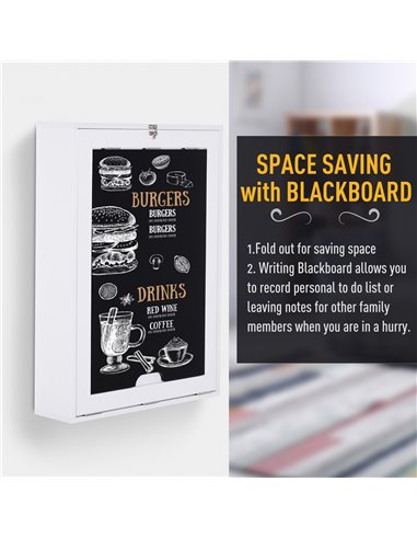 HOMCOM Folding Wall-Mounted Drop-Leaf Table With Chalkboard Shelf multifunction White 836-139