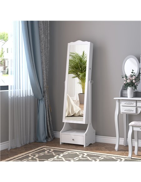 HOMCOM LED Jewellery Cabinet, Floor Standing Mirror Armoire with Flip-over Makeup Shelf and Lock, White 831-274WT - pic 70864 | FastDaddyshop