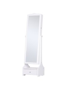 HOMCOM LED Jewellery Cabinet, Floor Standing Mirror Armoire with Flip-over Makeup Shelf and Lock, White 831-274WT