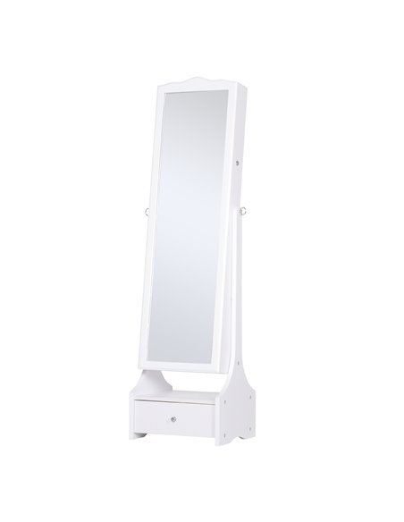 HOMCOM LED Jewellery Cabinet, Floor Standing Mirror Armoire with Flip-over Makeup Shelf and Lock, White 831-274WT - pic 70865 | FastDaddyshop