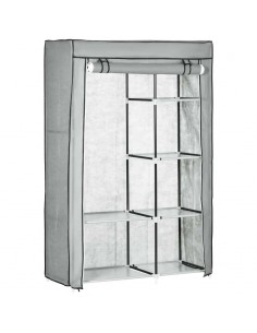 Homcom Fabric Wardrobe with 6 Shelves, 1 Hanging Rail, Light Grey