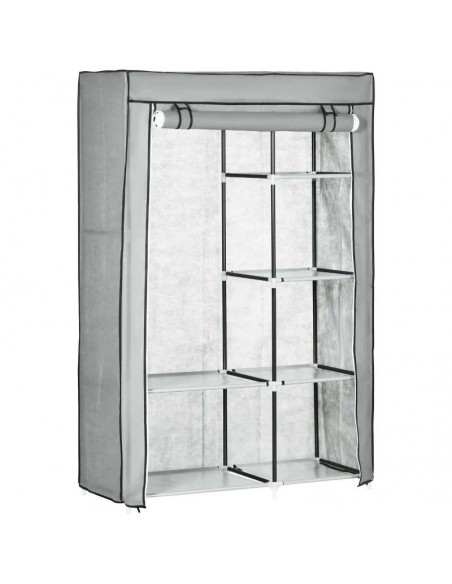 Homcom Fabric Wardrobe with 6 Shelves, 1 Hanging Rail, Light Grey - pic 7090 | FastDaddyshop