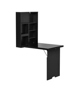 HOMCOM Compact Foldable Wall-Mounted Table, Drop-Leaf Design, Chalkboard, Shelf, Multifunction, Black 836-139BK