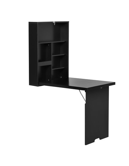 HOMCOM Compact Foldable Wall-Mounted Table, Drop-Leaf Design, Chalkboard, Shelf, Multifunction, Black 836-139BK - pic 70900 | FastDaddyshop
