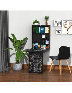 HOMCOM Compact Foldable Wall-Mounted Table, Drop-Leaf Design, Chalkboard, Shelf, Multifunction, Black 836-139BK 2