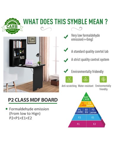 HOMCOM Compact Foldable Wall-Mounted Table, Drop-Leaf Design, Chalkboard, Shelf, Multifunction, Black 836-139BK