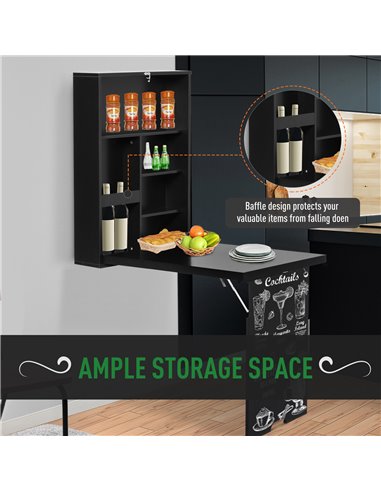 HOMCOM Compact Foldable Wall-Mounted Table, Drop-Leaf Design, Chalkboard, Shelf, Multifunction, Black 836-139BK