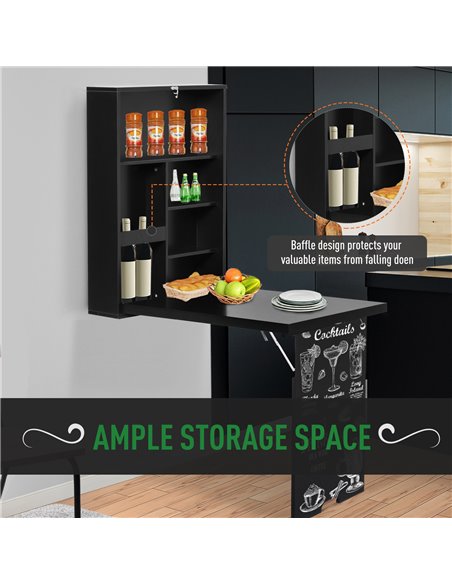 HOMCOM Compact Foldable Wall-Mounted Table, Drop-Leaf Design, Chalkboard, Shelf, Multifunction, Black 836-139BK - pic 70905 | FastDaddyshop