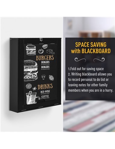 HOMCOM Compact Foldable Wall-Mounted Table, Drop-Leaf Design, Chalkboard, Shelf, Multifunction, Black 836-139BK