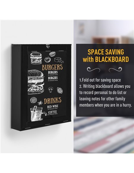 HOMCOM Compact Foldable Wall-Mounted Table, Drop-Leaf Design, Chalkboard, Shelf, Multifunction, Black 836-139BK - pic 70906 | FastDaddyshop