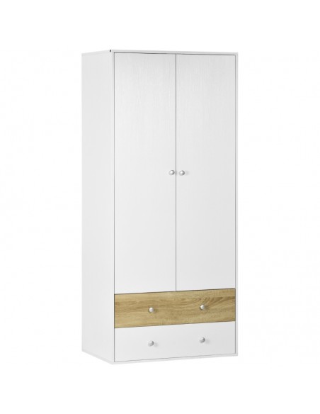 Homcom 2 Door Wardrobe with Drawers and Hanging Rod White - pic 7091 | FastDaddyshop