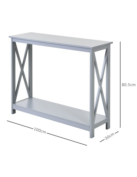 HOMCOM Console Table Hallway Desk w/Storage Shelf, X Design for Living Room Entryway, Grey 837-048GY - pic 70911 | FastDaddyshop