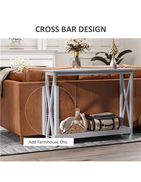 HOMCOM Console Table Hallway Desk w/Storage Shelf, X Design for Living Room Entryway, Grey 837-048GY - pic 70913 | FastDaddyshop