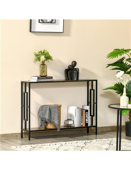 HOMCOM Industrial Console Table with Storage Shelf, Narrow Hallway Dressing Desk with Metal Frame for Living Room, Bedroom, Rust - pic 70919 | FastDaddyshop