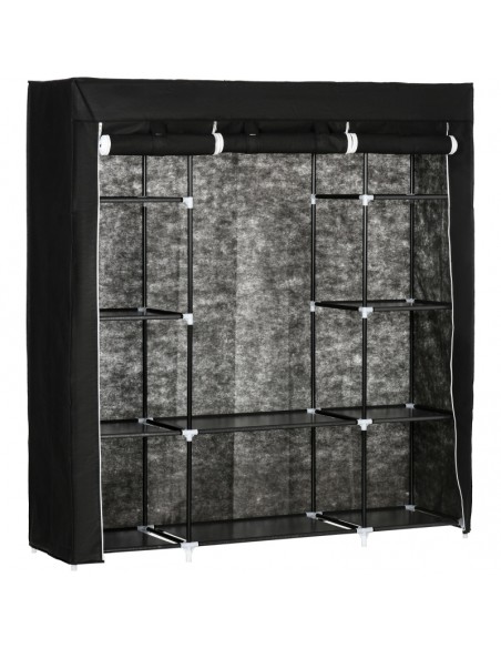 Homcom Fabric Wardrobe with 10 Shelves, 1 Hanging Rail, Black - pic 7092 | FastDaddyshop
