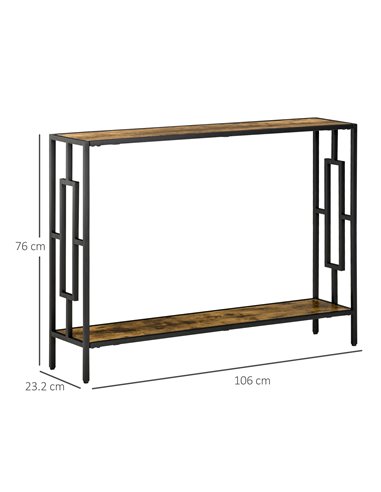 HOMCOM Industrial Console Table with Storage Shelf, Narrow Hallway Dressing Desk with Metal Frame for Living Room, Bedroom, Rust