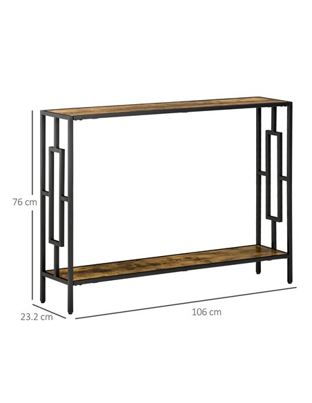 HOMCOM Industrial Console Table with Storage Shelf, Narrow Hallway Dressing Desk with Metal Frame for Living Room, Bedroom, Rust - pic 70920 | FastDaddyshop