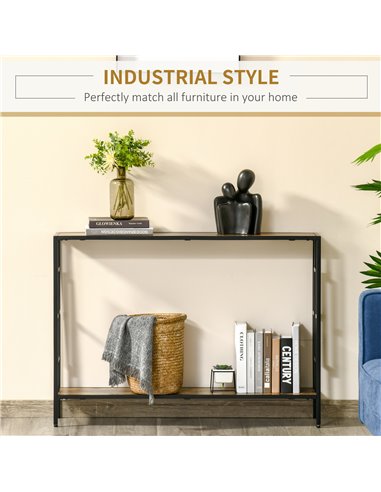 HOMCOM Industrial Console Table with Storage Shelf, Narrow Hallway Dressing Desk with Metal Frame for Living Room, Bedroom, Rust
