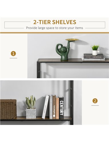 HOMCOM Industrial Console Table with Storage Shelf, Narrow Hallway Dressing Desk with Metal Frame for Living Room, Bedroom, Rust