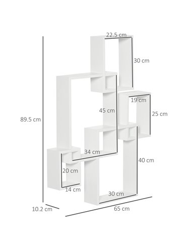 HOMCOM Interlocking Cube Floating Shelves, Wall Mounted Display Shelf for Living Room, Bedroom, Hallways, White 830-608V00WT