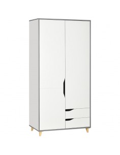 Homcom Wardrobe with 2 Doors, 2 Drawers, Hanging Rail, Shelves, White