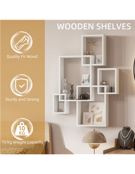 HOMCOM Interlocking Cube Floating Shelves, Wall Mounted Display Shelf for Living Room, Bedroom, Hallways, White 830-608V00WT - pic 70940 | FastDaddyshop