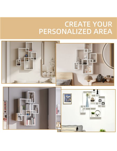 HOMCOM Interlocking Cube Floating Shelves, Wall Mounted Display Shelf for Living Room, Bedroom, Hallways, White 830-608V00WT - pic 70942 | FastDaddyshop
