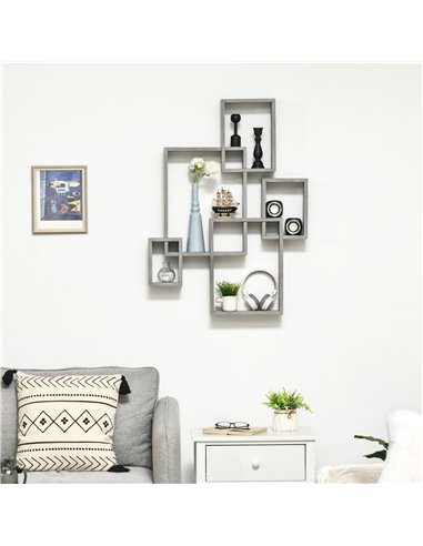 HOMCOM Interlocking Cube Floating Shelves, Wall Mounted, Display Shelf for Living Room, Bedroom, Hallways, Grey 830-608V00GY