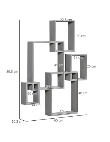 HOMCOM Interlocking Cube Floating Shelves, Wall Mounted, Display Shelf for Living Room, Bedroom, Hallways, Grey 830-608V00GY