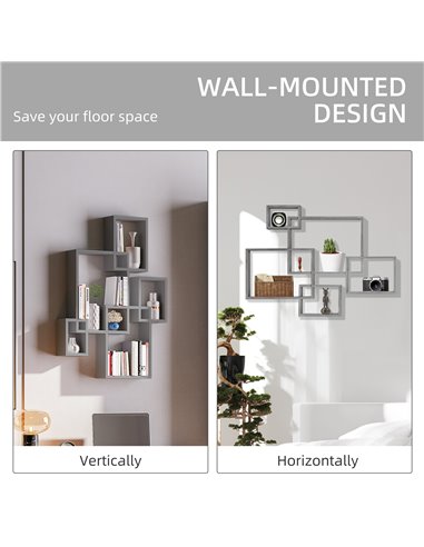 HOMCOM Interlocking Cube Floating Shelves, Wall Mounted, Display Shelf for Living Room, Bedroom, Hallways, Grey 830-608V00GY