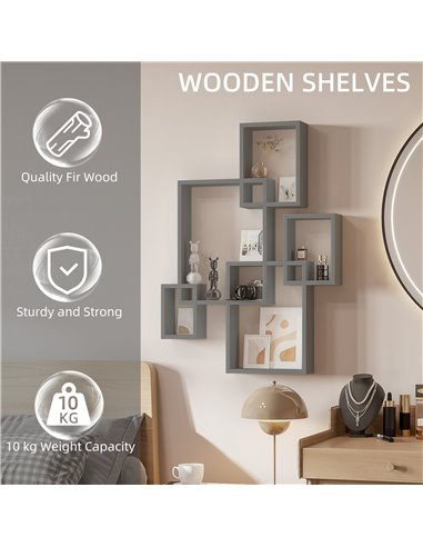 HOMCOM Interlocking Cube Floating Shelves, Wall Mounted, Display Shelf for Living Room, Bedroom, Hallways, Grey 830-608V00GY