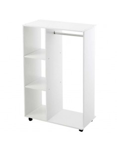 Homcom Open Wardrobe with Hanging Rail and Storage Shelves, Wheels - White