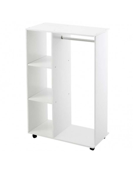 Homcom Open Wardrobe with Hanging Rail and Storage Shelves, Wheels - White - pic 7095 | FastDaddyshop