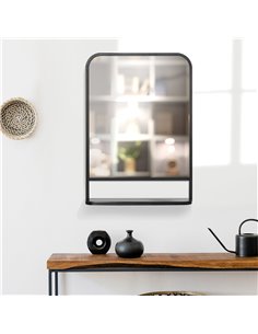 HOMCOM Square Wall Mirror with Storage Shelf, 70 x 50 cm, Contemporary Design for Living Room, Bedroom, Black 830-633V00BK 2