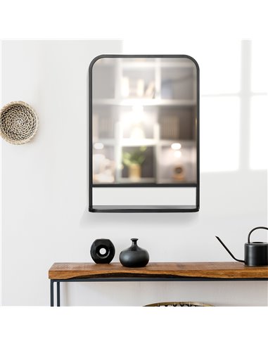 HOMCOM Square Wall Mirror with Storage Shelf, 70 x 50 cm, Contemporary Design for Living Room, Bedroom, Black 830-633V00BK