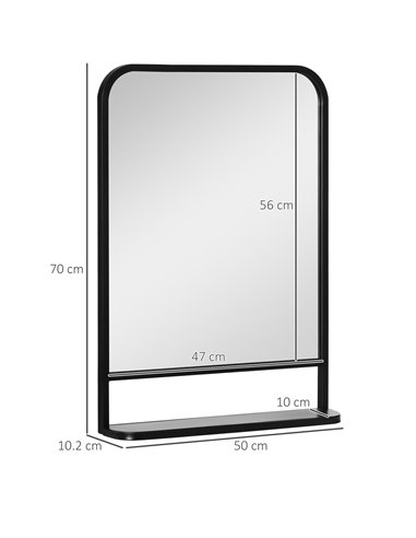 HOMCOM Square Wall Mirror with Storage Shelf, 70 x 50 cm, Contemporary Design for Living Room, Bedroom, Black 830-633V00BK