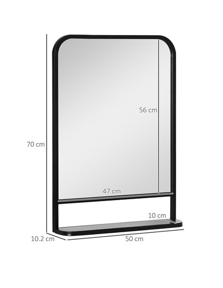 HOMCOM Square Wall Mirror with Storage Shelf, 70 x 50 cm, Contemporary Design for Living Room, Bedroom, Black 830-633V00BK - pic 70956 | FastDaddyshop
