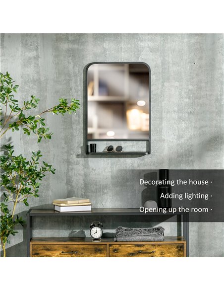 HOMCOM Square Wall Mirror with Storage Shelf, 70 x 50 cm, Contemporary Design for Living Room, Bedroom, Black 830-633V00BK - pic 70957 | FastDaddyshop