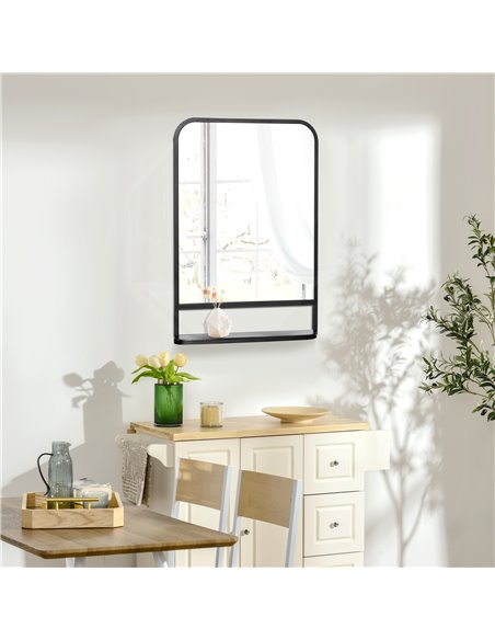 HOMCOM Square Wall Mirror with Storage Shelf, 70 x 50 cm, Contemporary Design for Living Room, Bedroom, Black 830-633V00BK - pic 70958 | FastDaddyshop