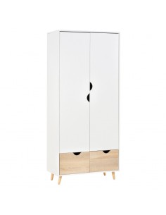 Homcom 2-Door Clothes Wardrobe with Rail Shelf 2 Drawers Wood Feet, White